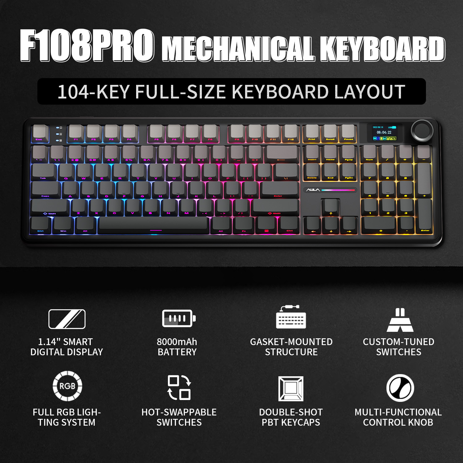 Gaming Keyboard No Rgb - Clavier mécanique AULA F108 PRO, disposition
